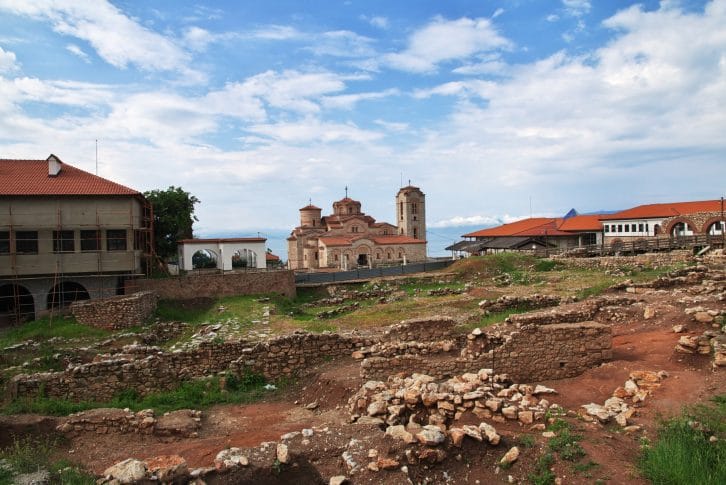Ancient site Plaosnik with church of Saint Climent Ohrid Macedonia