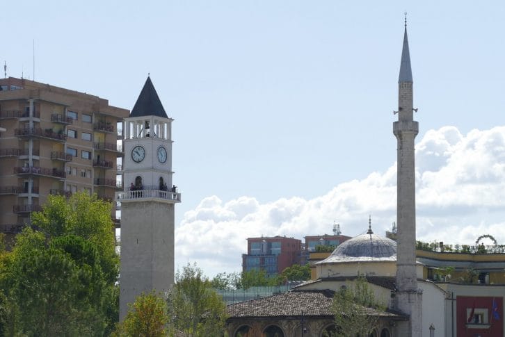 Clock tower and Et'hem bey mosque in Tirana Albania