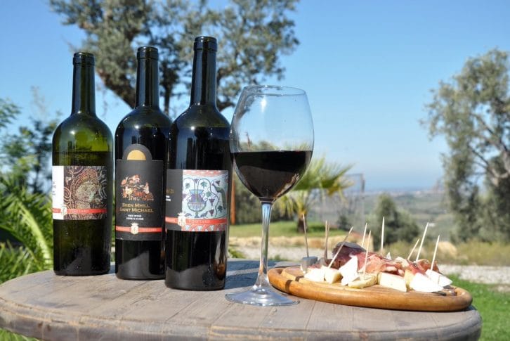 Kokomani wines served with traditional food in Kokomani Winery in Albania