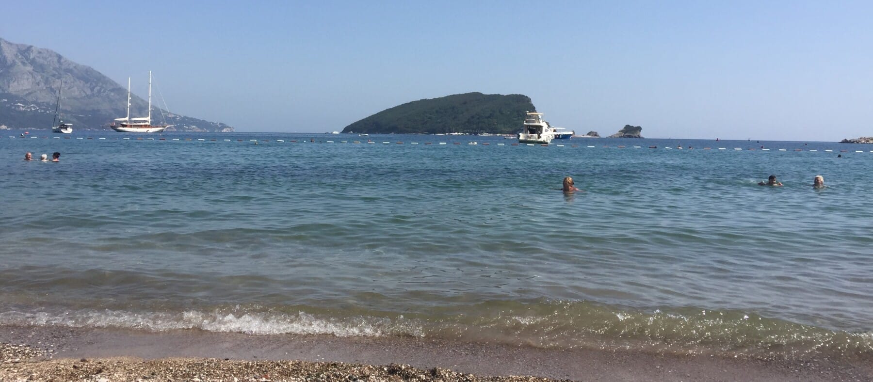 Slovenska Beach with view on St Nicholas Island near Budva