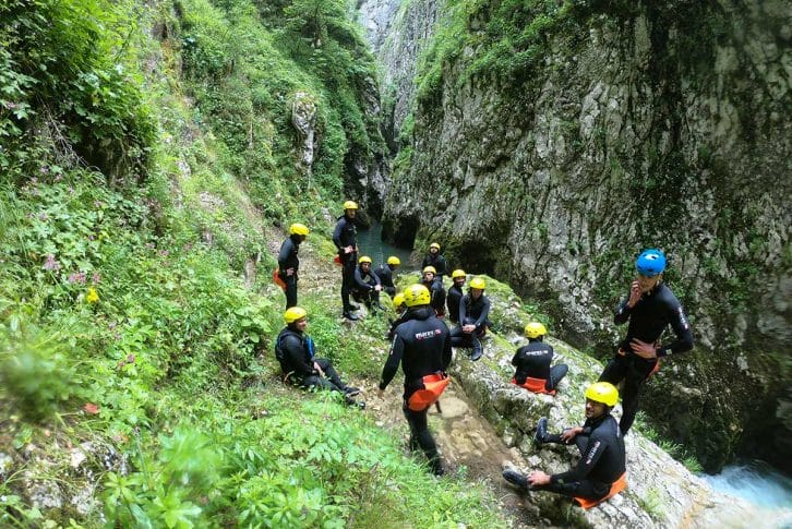 Preparing for canyoning tour at canyon Nevidio