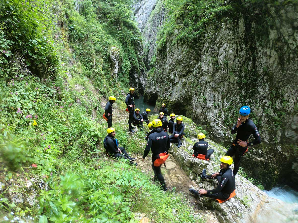Preparing for canyoning tour at canyon Nevidio