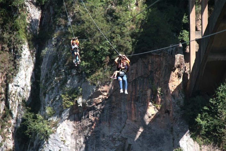 Family of 4 ziplining together, Đurđevića Tara Bridge