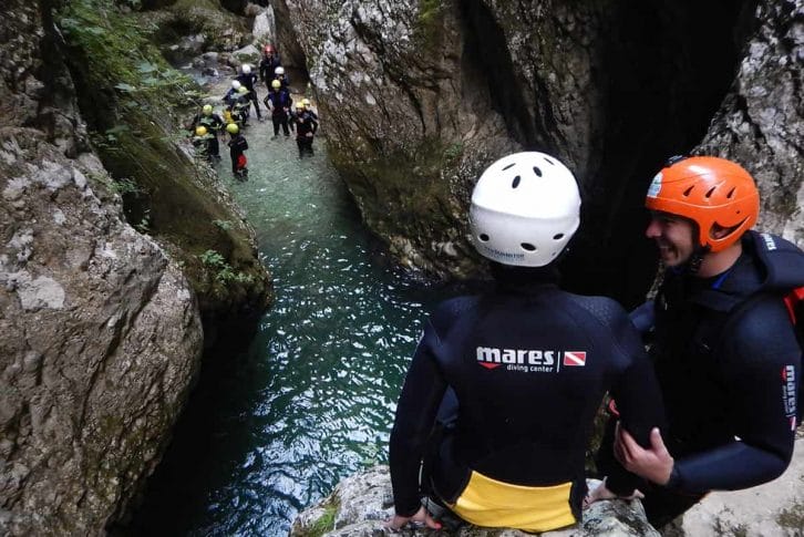Preparing for a jump on canyoning Nevidio in Montenegro
