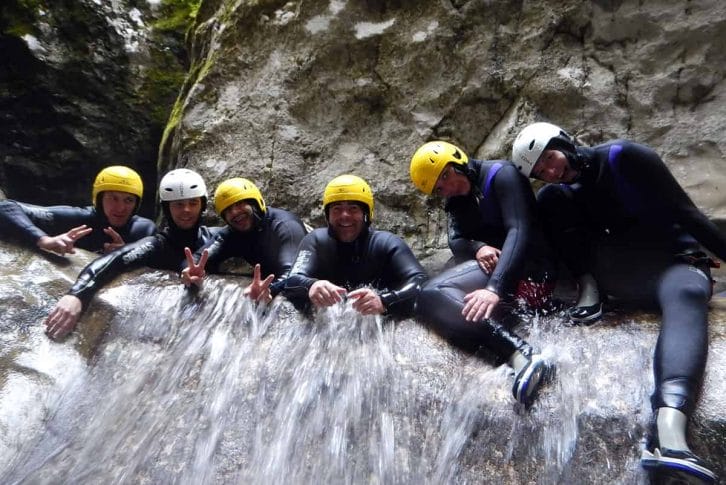 The group enjoy Nevidio Canyoning