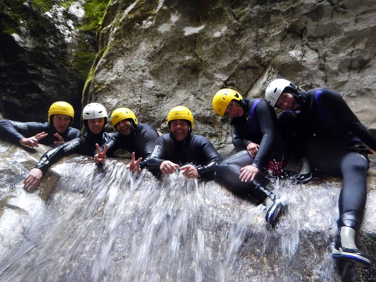 The group enjoy Nevidio Canyoning