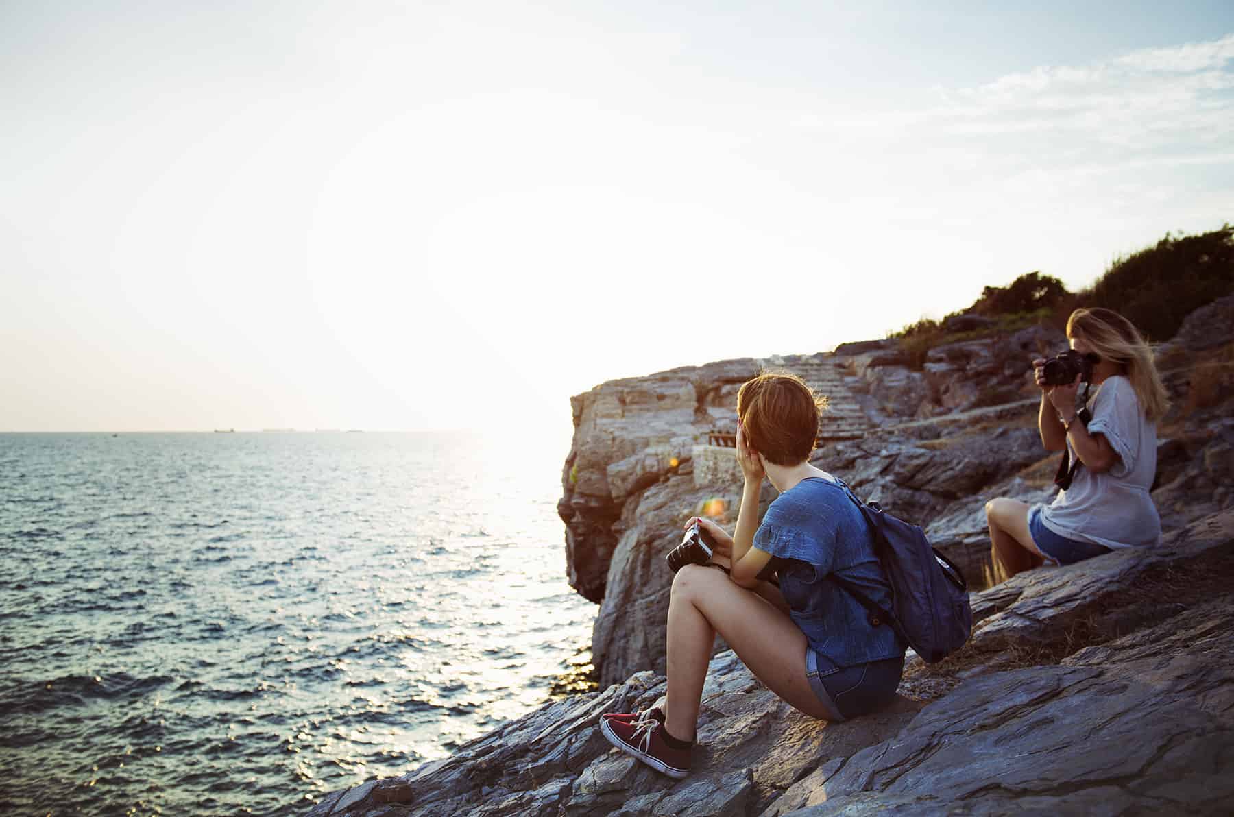 Girls enjoy at sunset