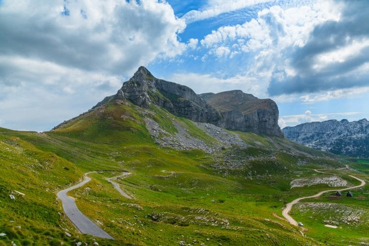Panoramic view of roads and peaks on Durmitor Mountain Northern Montenegro