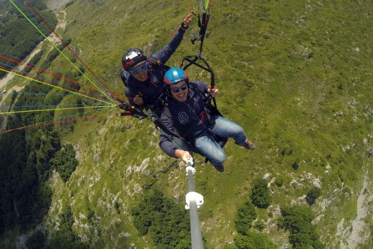 Grass from above take off tandem paragliding, Savin Kuk