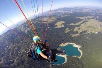 Selfie from above over Black Lake, paragliding Savin Kuk
