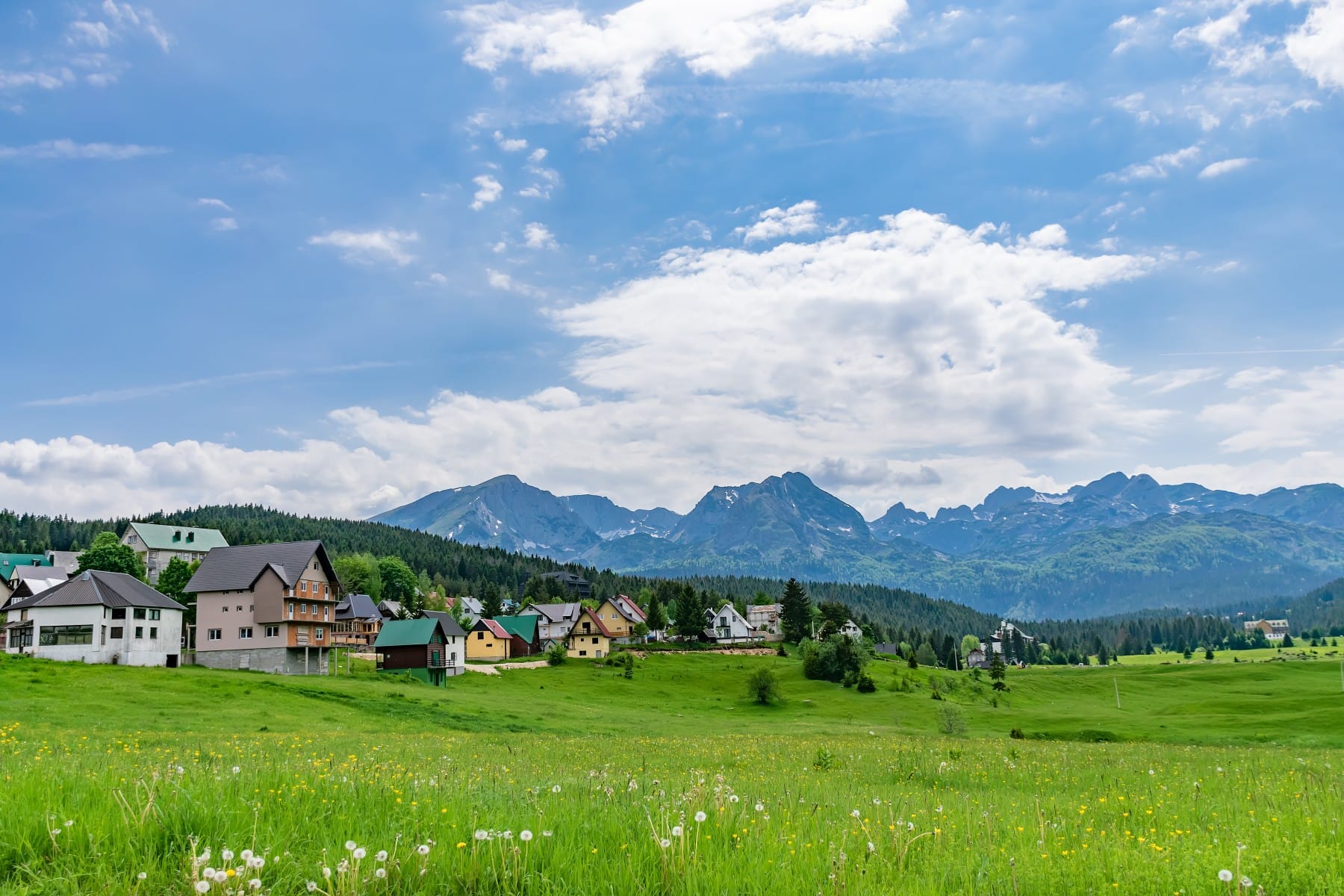 Panoramic view of Zabljak and peaks of Durmitor Montenegro