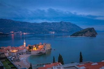 Dusk over Budva town in Montenegro