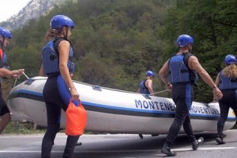Walking towards the river before the adventure starts