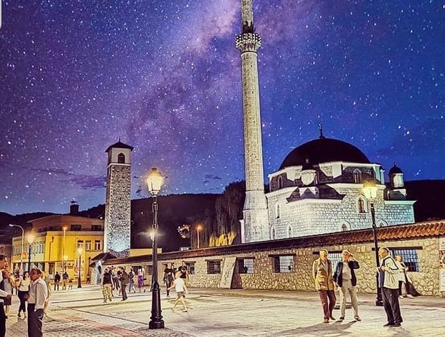 Starry sky over Husein-Pasha Mosque Pljevlja