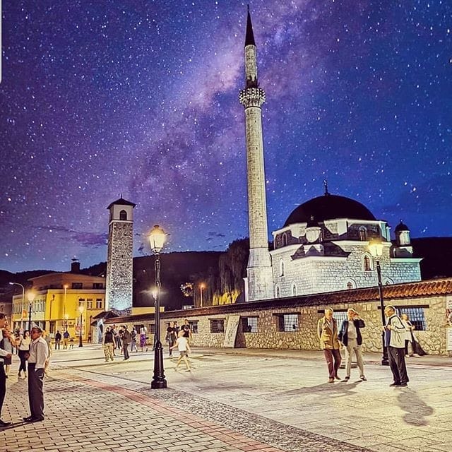 Starry sky over Husein-Pasha Mosque Pljevlja