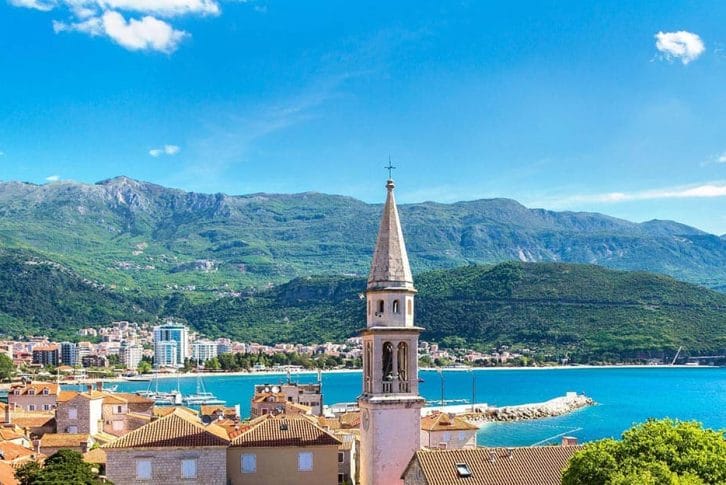 Budva beachfront rooftop view in Montenegro
