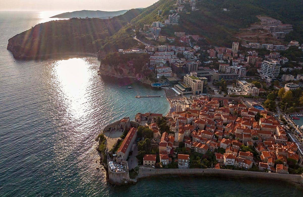 Old Town in Budva from above with a drone