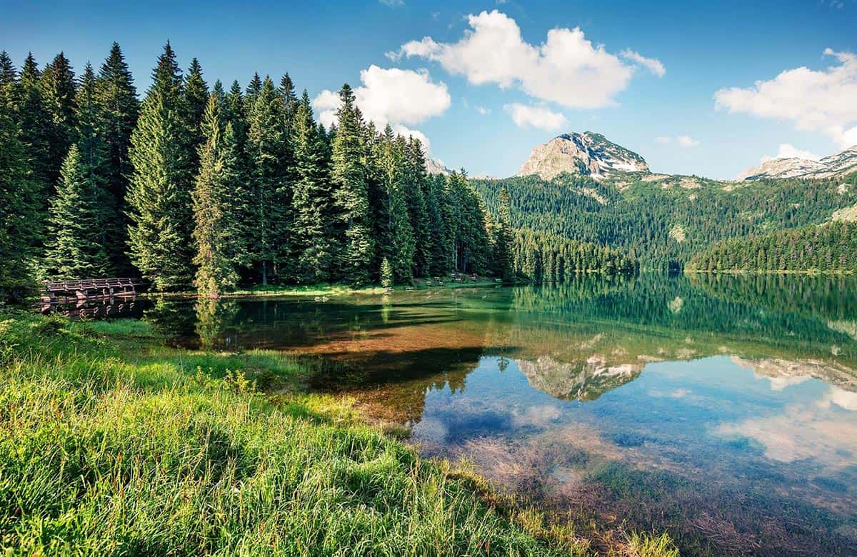 Clear calm Black Lake in Durmitor National Park in Montenegro
