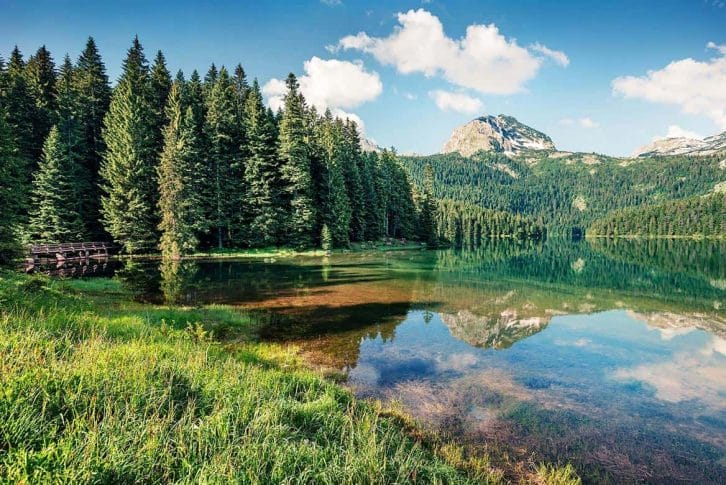 Clear calm Black Lake in Durmitor National Park in Montenegro