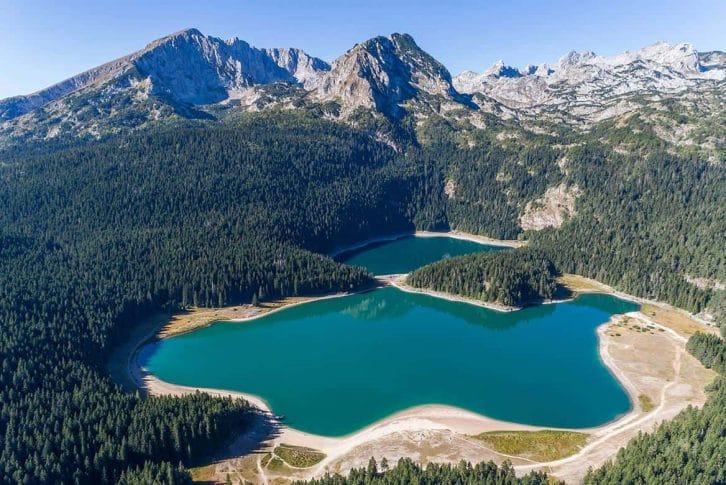 Areal view of the Black Lake at Durmitor National Park