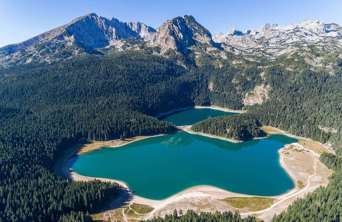 Areal view of the Black Lake at Durmitor National Park