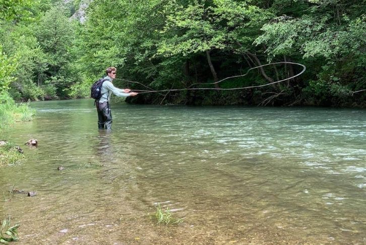 Fly fishing in gorgeous river in Montenegro