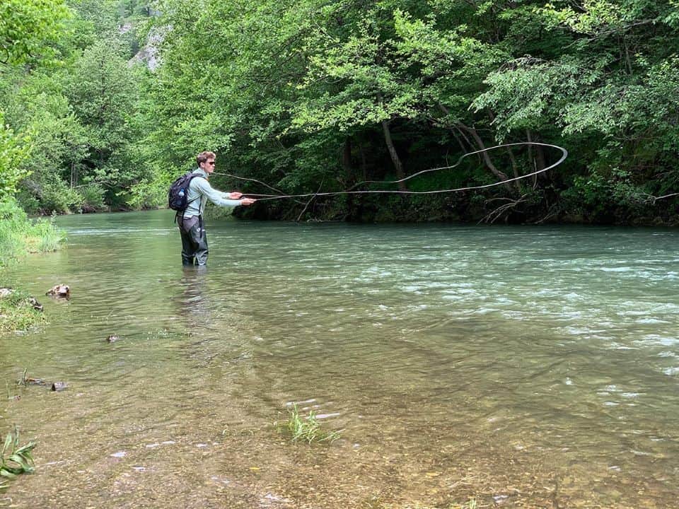 Fly fishing in gorgeous river in Montenegro