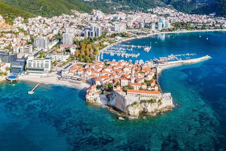 Stunning view of Old Town in Budva from above