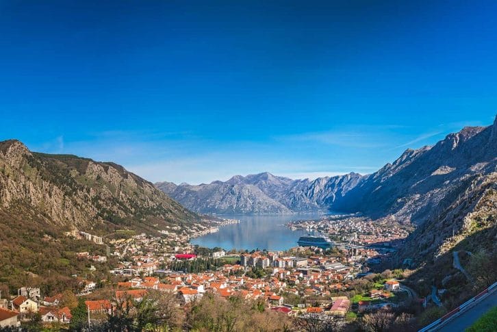 Panoramic view of the stunning landscape of Kotor Bay in Montenegro