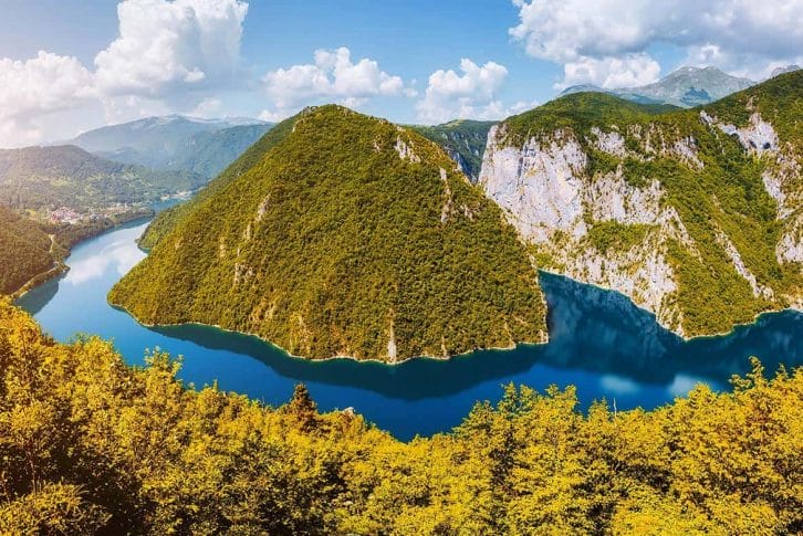Stunning view of canyon river Piva in Montenegro