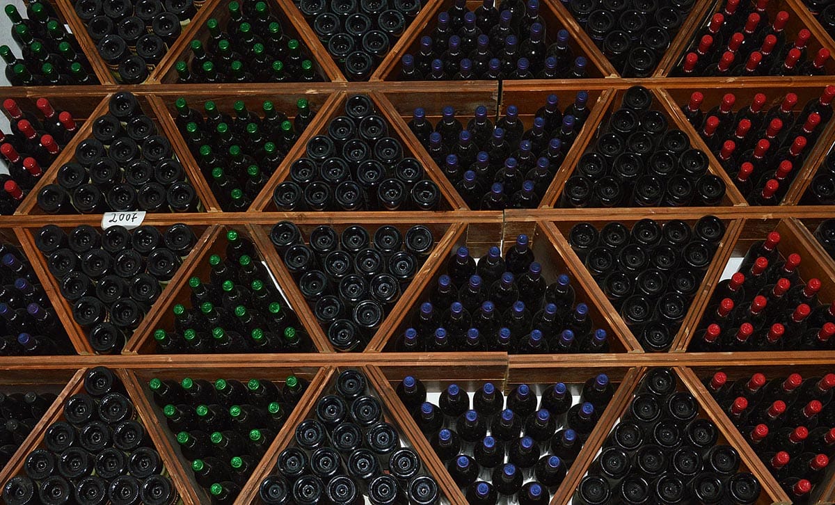 Wine bottles in Duka winery