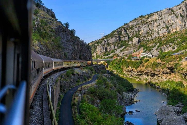 Train journey on the mountains in Montenegro
