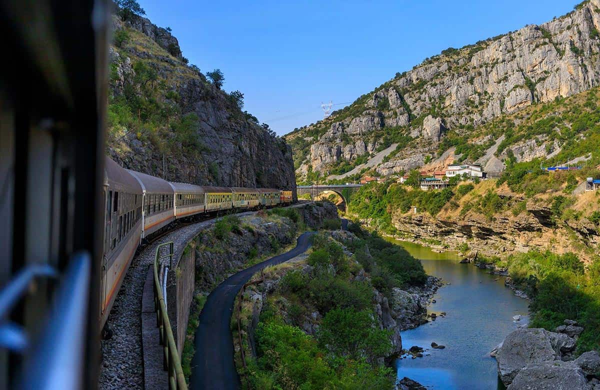 Train journey on the mountains in Montenegro