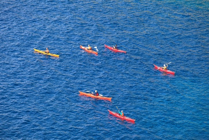 Kayaking on clystal clear Adriatic sea Montenegro