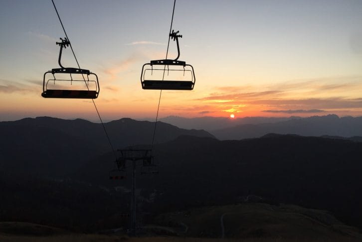 Bjelasica mountain ski lift at autumn in the sunset