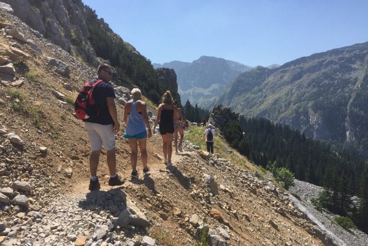 Trnovacko Lake hiking group on the path down to the valley