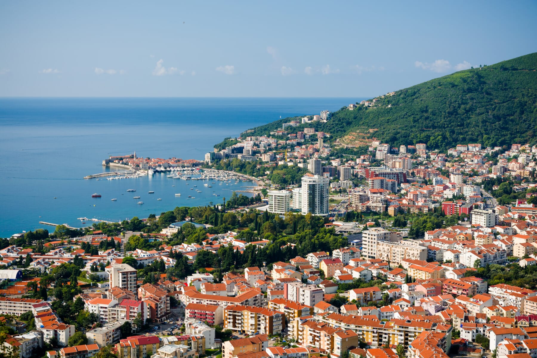 Top view of the seacoast of Budva, Montenegro.