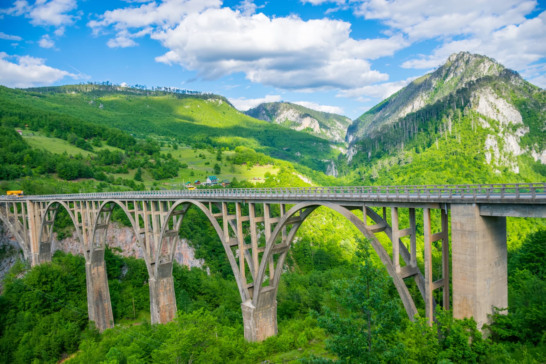 Panoramic view of the Đurđevića Tara Bridge arches from the Montenegro adventure tour site