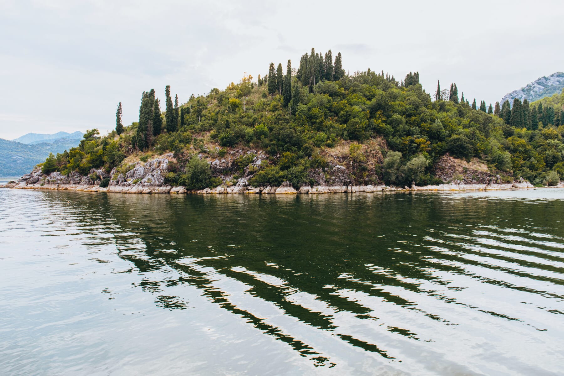 Nature views of Lake Skadar in Montenegro. Green mountains panorama