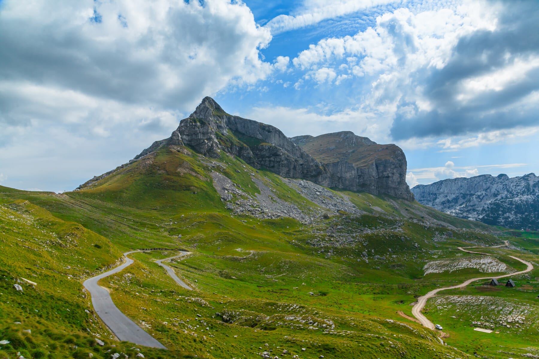 Panoramic view in Durmitor, Montenegro. Mountain road.