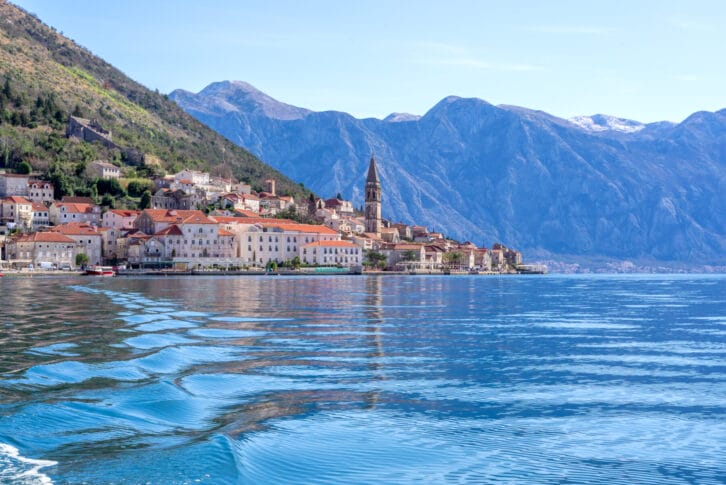 View of city Perast, Kotor bay, Montenegro, Adriatic sea.