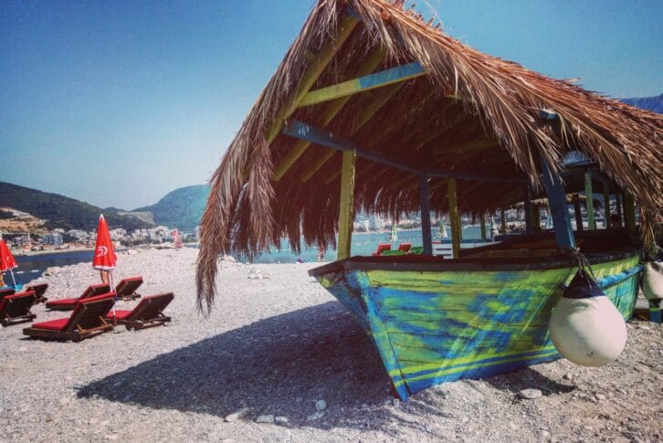 The beach on St Nicholas Island near Budva