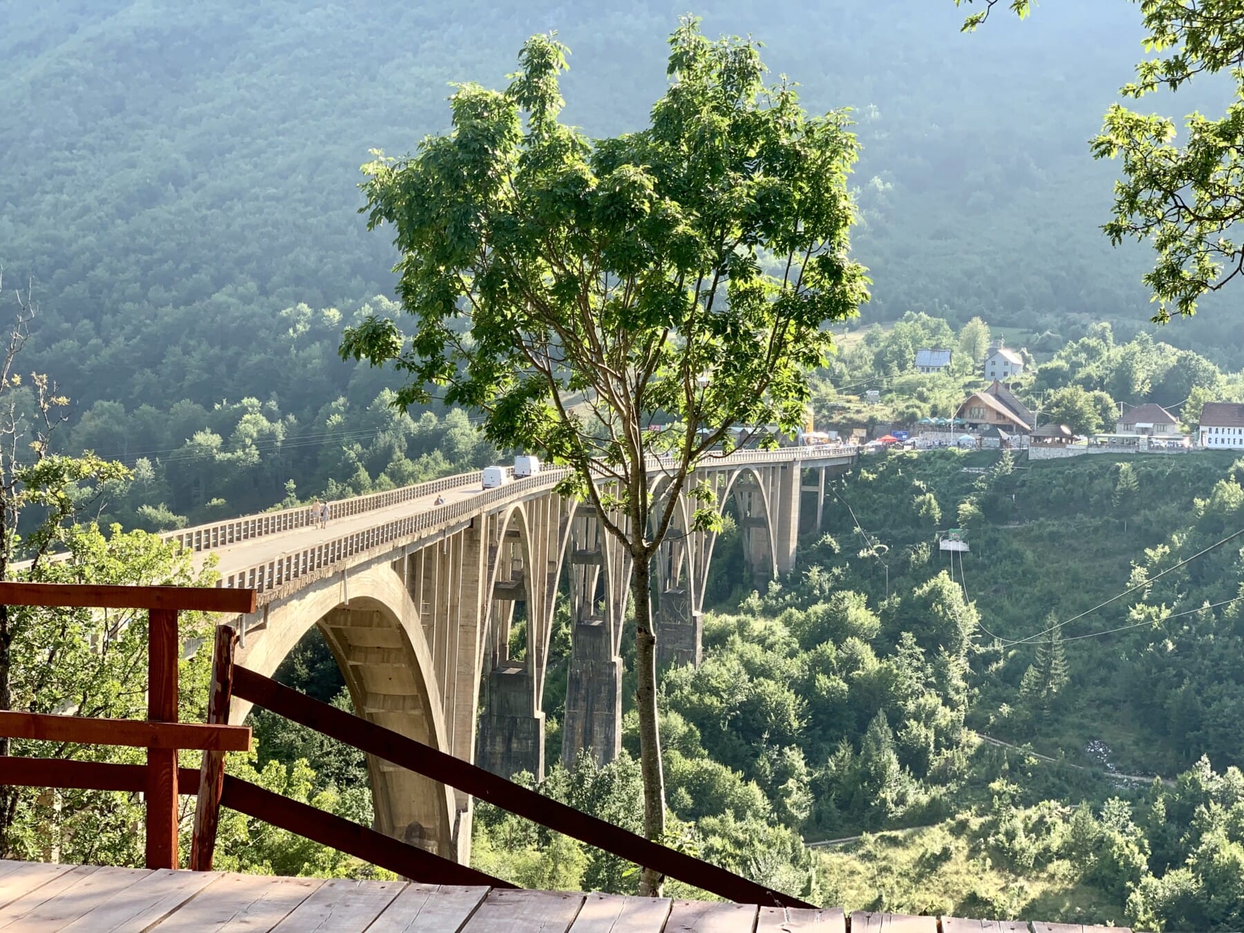 View of the Djurdjevica Tara Bridge from the local national restaurant Montenegro