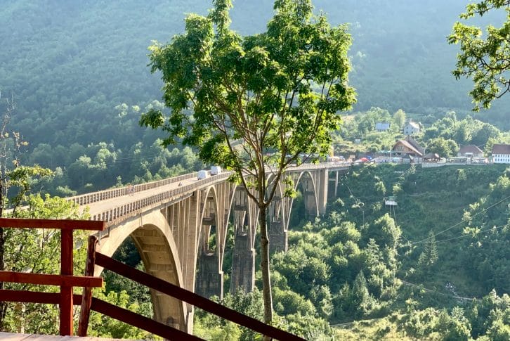 View of the Djurdjevica Tara Bridge from the local national restaurant Montenegro