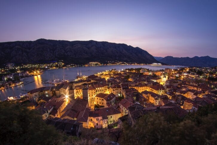 NIghtscape of Kotor old town Boka Bay Montenegro