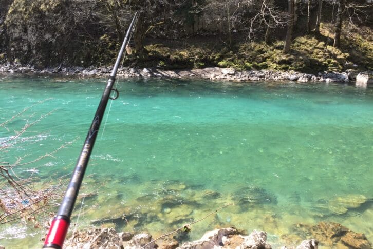 Fishing from bench, Tara river