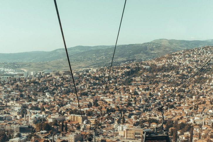 Beautiful overlooking on Sarajevo from a cable car