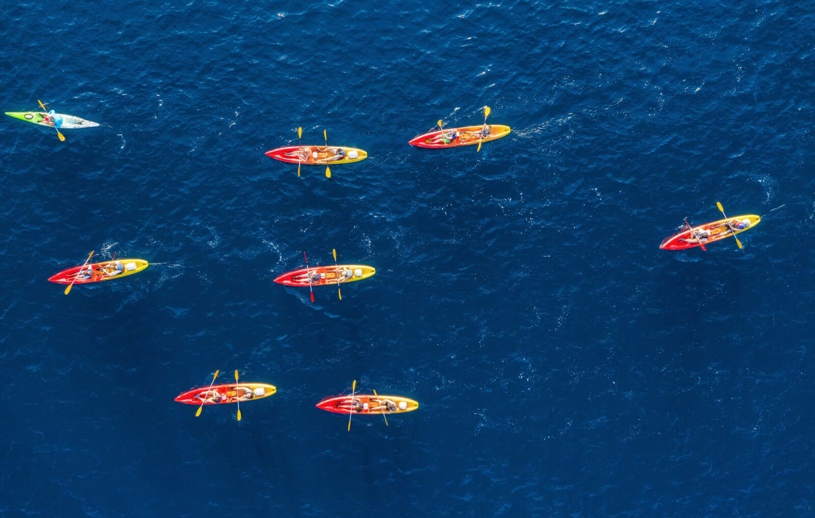 Kayaks and canoes. View from the air