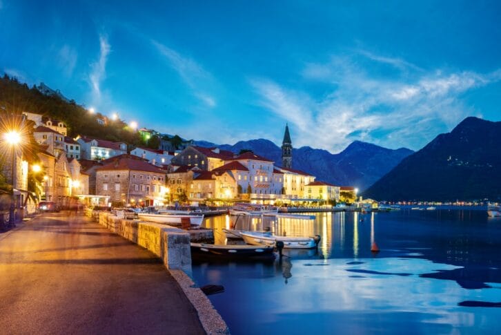 Road in Perast at night