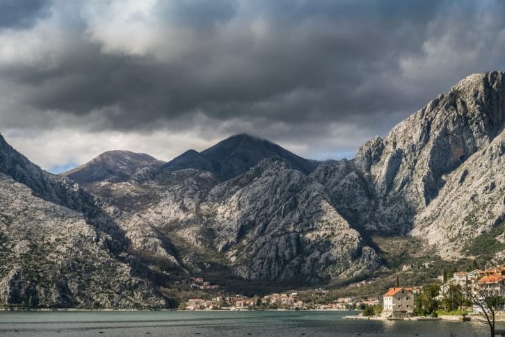 Town on the shore in Kotor Bay